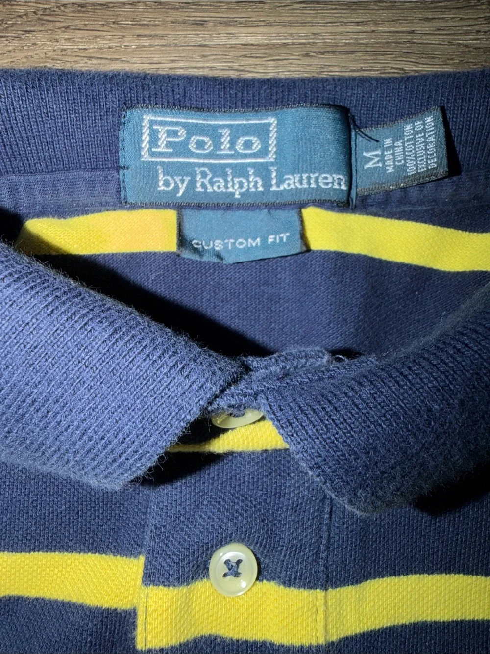 Polo Ralph Lauren Men's Medium Blue Stripe Yellow Polo Short Sleeve Custom Fit